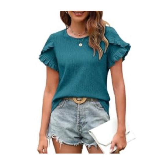 Short sleeve casual dressy top with ruffle sleeve Large - Picture 1 of 7